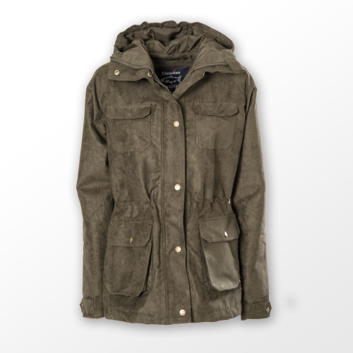 Parka impermeabile in tessuto tecnico effetto scamosciato.