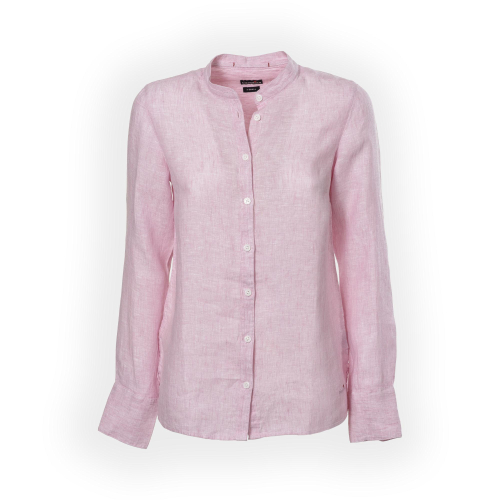 Camicia da donna in lino con collo alla coreana